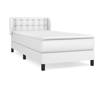 Cama box spring con colchón cuero sintético blanco 80x200 cm botones