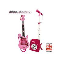 conjunto guitarra microfono y bafle flash rosa