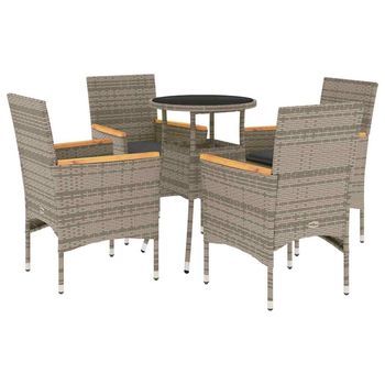 Set Comedor Jardín 5 Uds | Mueble Jardin Mesa Y Sillas Y Cojines Ratán Sintético Vidrio Gris