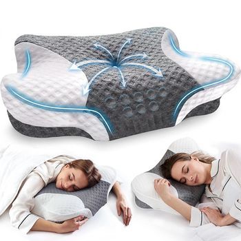 Almohada Cervical De Espuma Viscoelástica Con Forma De Mariposa, Estilo De Almohada Baja, Funda Ajustable Y Transpirable.