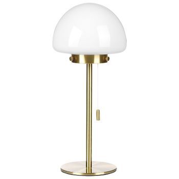 Lámpara De Mesa De Vidrio Dorado Blanco 39 Cm Base Metal Pantalla Interruptor Moruga
