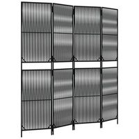 biombo separador de ambientes 4 paneles en resina tejida negra y acero dec030923