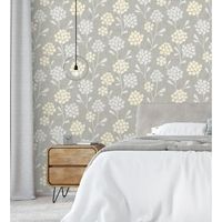 papel pintado vinilico ecologico nordico de flores con hojas geometricas - covent garden 679706 de gaulan - rollo de 10 m x 053 m