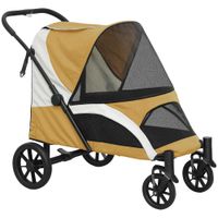 pawhut carrito para perros buggy plegable para perros grandes cochecito para mascotas con 4 ruedas correas de seguridad frenos marron