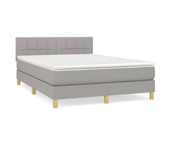 Cama box spring con colchón tela gris claro 140x190 cm bloques con cuadros