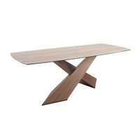 mesa comedor ovalada barril marmol porcelanico y nogal angel cerda 1175 o220x100x75