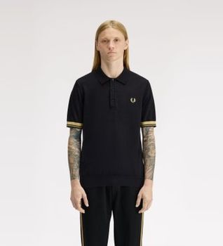 Fred Perry para hombre. K2323 Polo Contraste negro, dorado (XL), Casual, Algodón, Manga corta