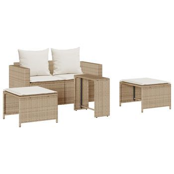 Set De Muebles De Jardín Con Cojines Apilables 5 Uds | Conjunto De Comedor | Conjunto De Descanso Beige