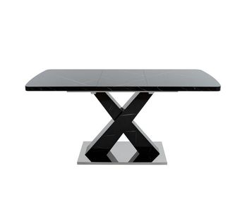 Mesa de comedor extensible 120-160cm - mármol negro impreso, patas mdf x metal - negro