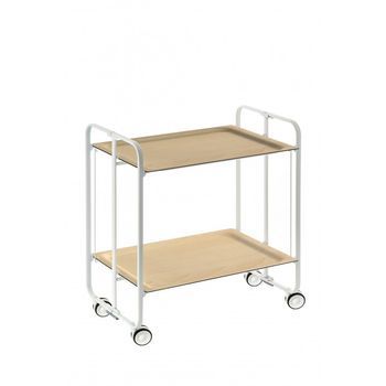 Carrito Auxiliar Con Ruedas  Bauhaus Armazón Blanco 2 Bandejas Haya