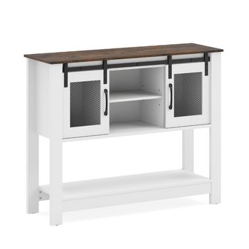 Costway Aparador Armario Cocina con 2 Compartimentos Abiertos 2 Gabinetes Estante Ajustable Puertas Corredizas para Salón Pasillo Blanco+Marrón