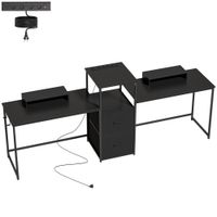 homcom mesa gaming doble de 244 cm con estacion de carga puertos usb soportes para monitor cajones de tela negro