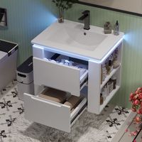 mueble de bano con lavabo - mueble suspendido - mdf y ceramica - blanco 61x46x485cm
