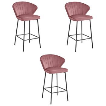 Set De 3 Taburete De Bar Terciopelo Valora Gatta Asiento De Terciopelo Rosa Oscuro