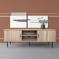 mueble para tv de madera acanalada con puertas correderas de 140 cm