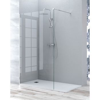 Mampara De Ducha Fijo Walk In | Vidrio Templado 8mm Antical | 195cm Altura | Perfil Cromo | 70-120cm | Transparente - 110 Cm (1 Fijo) - Cromo Brillo