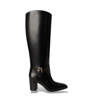 Lauren Ralph Lauren para mujer. 802P12879001 Bota alta Raelynn de piel brillante negro (37), 1 a 3cm, 5 a 8cm, Cremallera, Ninguno, Casual,
