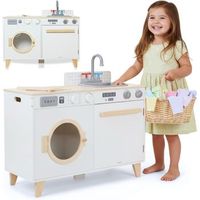 cocina infantil de madera 2 en 1 con lavanderia fregadero y accesorios 7352967 cm