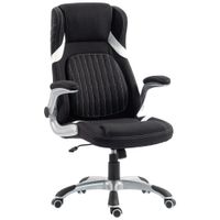 vinsetto silla de oficina ergonomica en tejido efecto lino con soporte lumbar altura ajustable funcion de balanceo negro   aosom espana