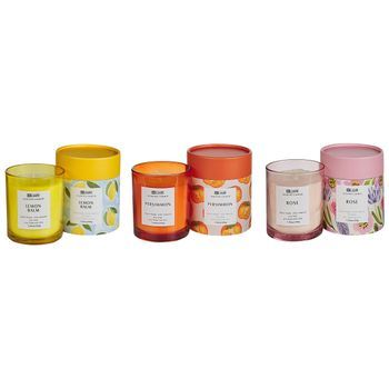 Conjunto De 3 Velas Aromáticas 100% Cera De Soja Mecha De Algodón Vidrio Floral Oriental Fragancia De Hierbas Rosa/caqui/melisa Colorful Barrel