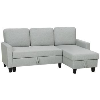 HOMCOM Sofá Cama Chaise Longue de 3 Plazas Chaise Longue Reversible Ambos Lados con Almacenaje con Fundas Removibles Gris