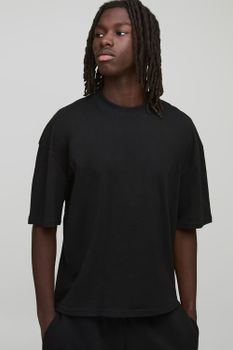 Basic Oversized Boxy Crew Neck T-Shirt, Negro
