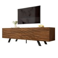 mueble de tv moderno 160 cm con frontal ondulado y gestion de cables mdf acabado en color nogal