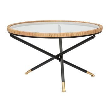Mesa De Centro De Hierro, Madera Y Cristal Ø 80x46,5 Cm