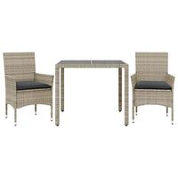 set comedor jardin 3 uds  mueble jardin mesa y sillas y cojines ratan pe vidrio gris claro