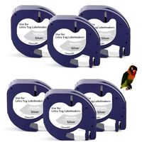 6 cintas compatibles dymo letratag texto negro sobre fondo metalico 91208