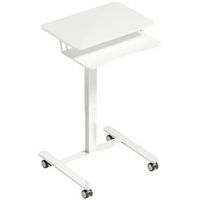 escritorio elevable de pie 65x60x71-107cm con ruedas y bandeja para teclado acero blanco