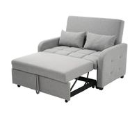 sofa cama 2 plazas convertible de algodon y linogris claro