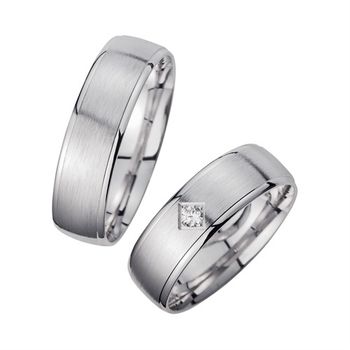 Alianzas oro blanco con diamante ancho 6 mm
