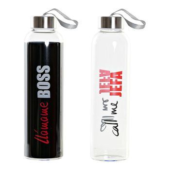 Botella De Vidrio Reciclado Con Tapón Dkd Home Decor Acero Inoxidable (550 Ml) (2 Pcs)