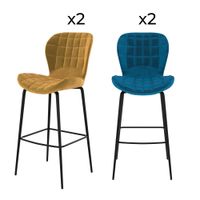 pack de 4 sillas de bar de terciopelo amarillo y azul 75 cm