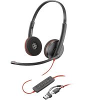poly blackwire 3220 auriculares estereo usb-c negros  adaptador de usb-c a usb-a