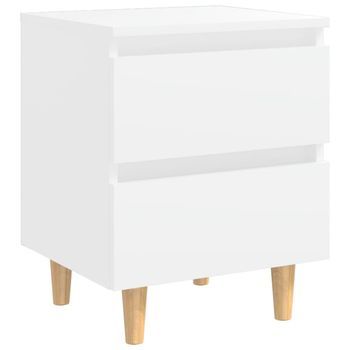 Mesita De Noche, Mesilla Patas De Madera Pino Maciza Blanco 40x35x50cm
