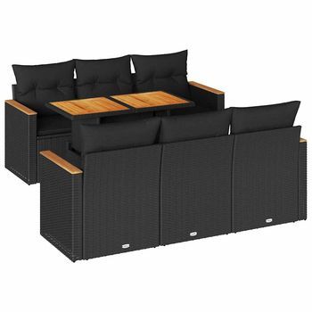 Set Sofás Jardín Y Cojines 7 Piezas Ratán Sintético Acacia Negro