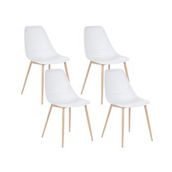 Conjunto De 4 Sillas De Comedor Modernas Minimalistas Sin Reposabrazos Asiento De Plástico Blanco Hazelton