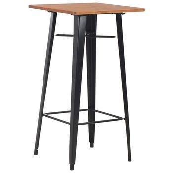 Mesa Alta De Bar Negra Madera Maciza De Pino Acero 60x60x108 Cm Vidaxl