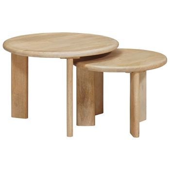 2 Piezas Mesas De Café | Mesa De Centro Nido Negro Madera De Mango Maciza