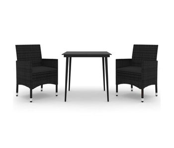 Set comedor de jardín 3 pzas y cojines ratán sintético y vidrio