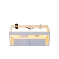 mesa de centro 1005040cm - con iluminacion led - mesa de sofa rectangular - 2 cajones grandes - blanca