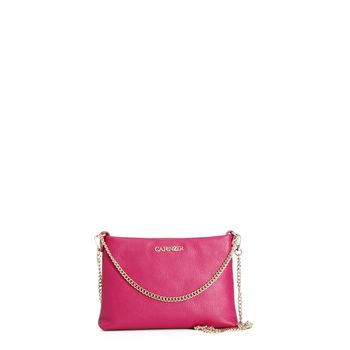 bolso de mano de piel texturizada con bandoleras de cadena hot pink