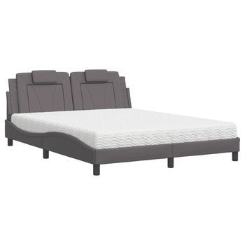 Cama Viana Con Colchón Cuero Sintético Gris 160x200 Cm Vidaxl