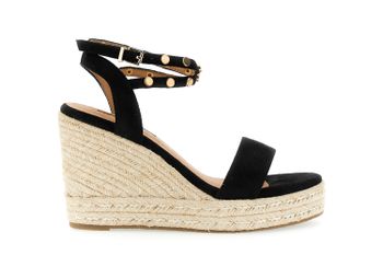 sandalias de lona con tachuelas y cuña de cuerda black
