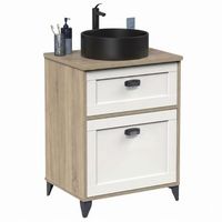 mueble de bano toscana bano blanco soft y roble cambrian con lavabo negro 61 cm