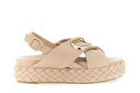sandalias cruzadas con fondo trenzado y complemento taupe 36