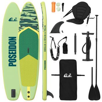 Tabla Sup Con Asiento 2-en-1 Poseidon 366 X 81 X 15 Cm Verde Vidaxl