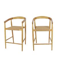 lote 2 sillones de bar de teca y cuerda trenzada h65cm - madera clara